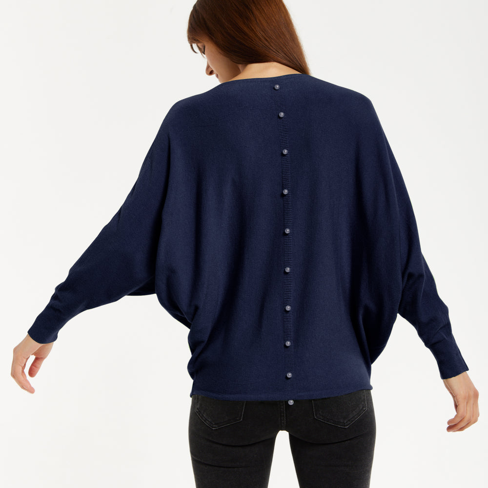 
                  
                    Liquorish Back Pearl-Button Detail Jumper Navy
                  
                