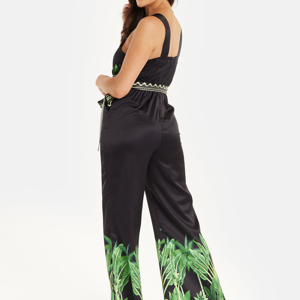 
                  
                    Liquorish Leaf Printed V-neck Jumpsuit With Tie Detail
                  
                