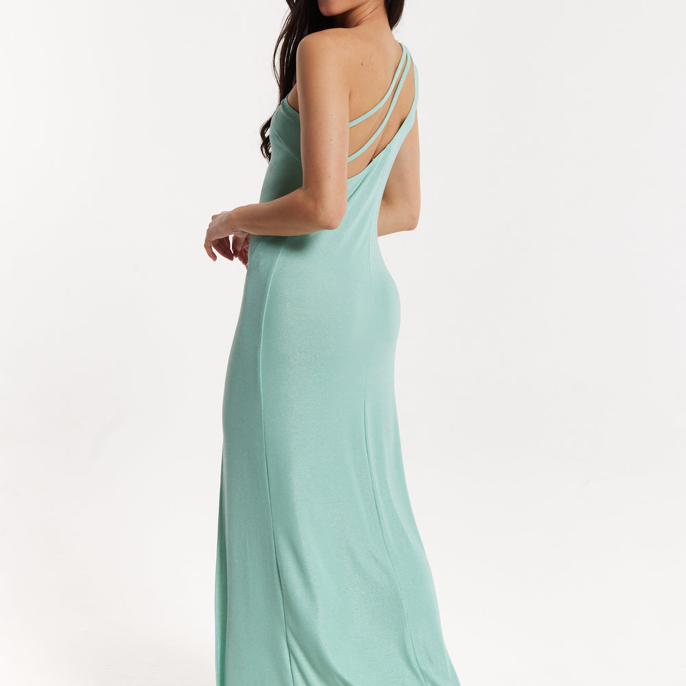 
                  
                    Green Lurex One Shoulder Maxi Dress
                  
                