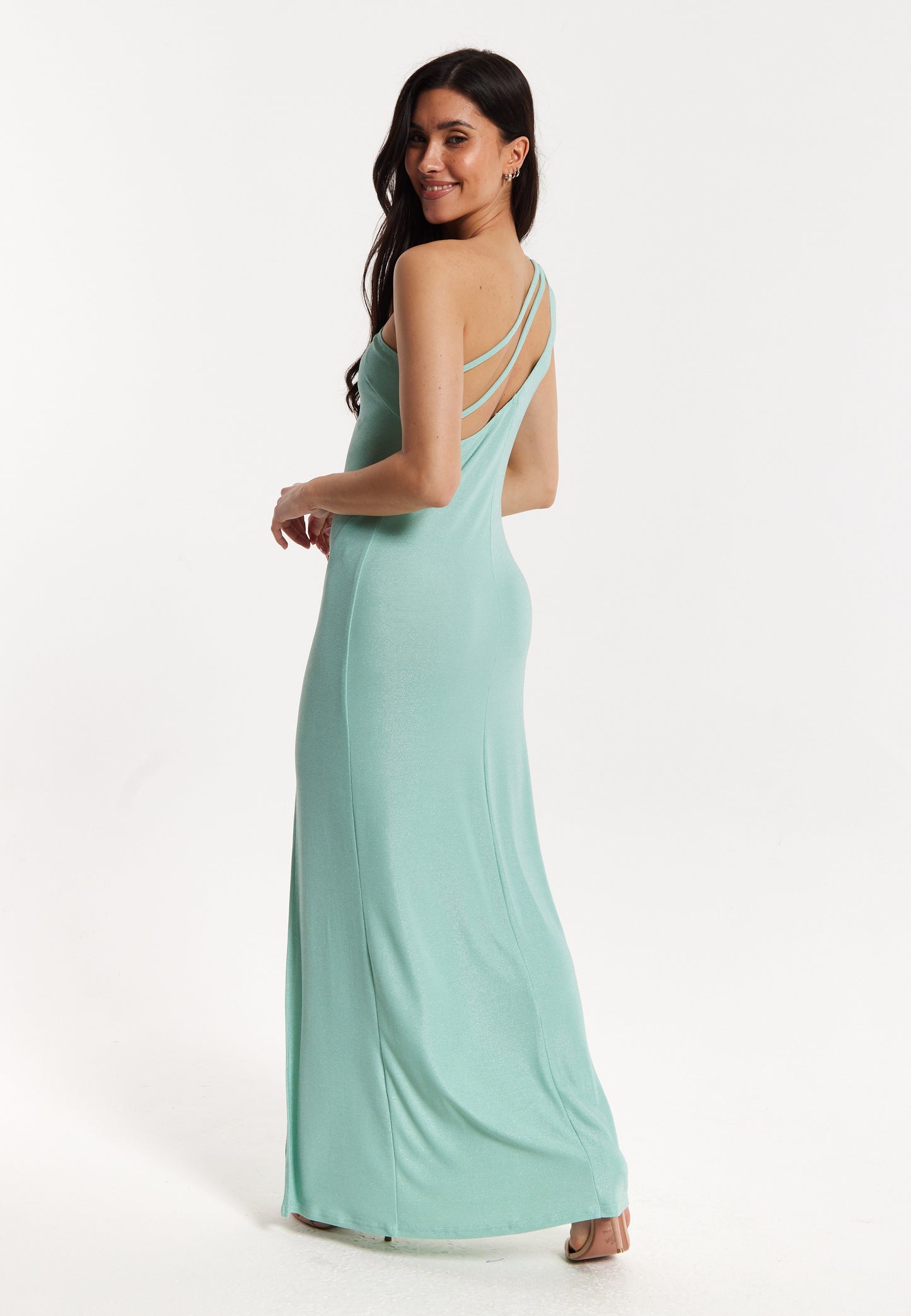 
                  
                    Green Lurex One Shoulder Maxi Dress
                  
                