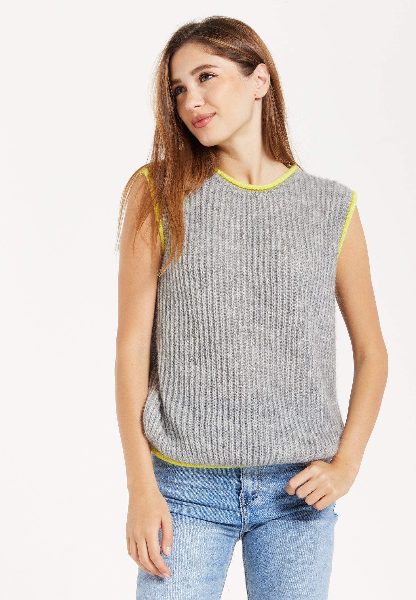 
                  
                    Liquorish Super Soft Sleeveless Ribbed Knit Sweater Vest - Grey
                  
                