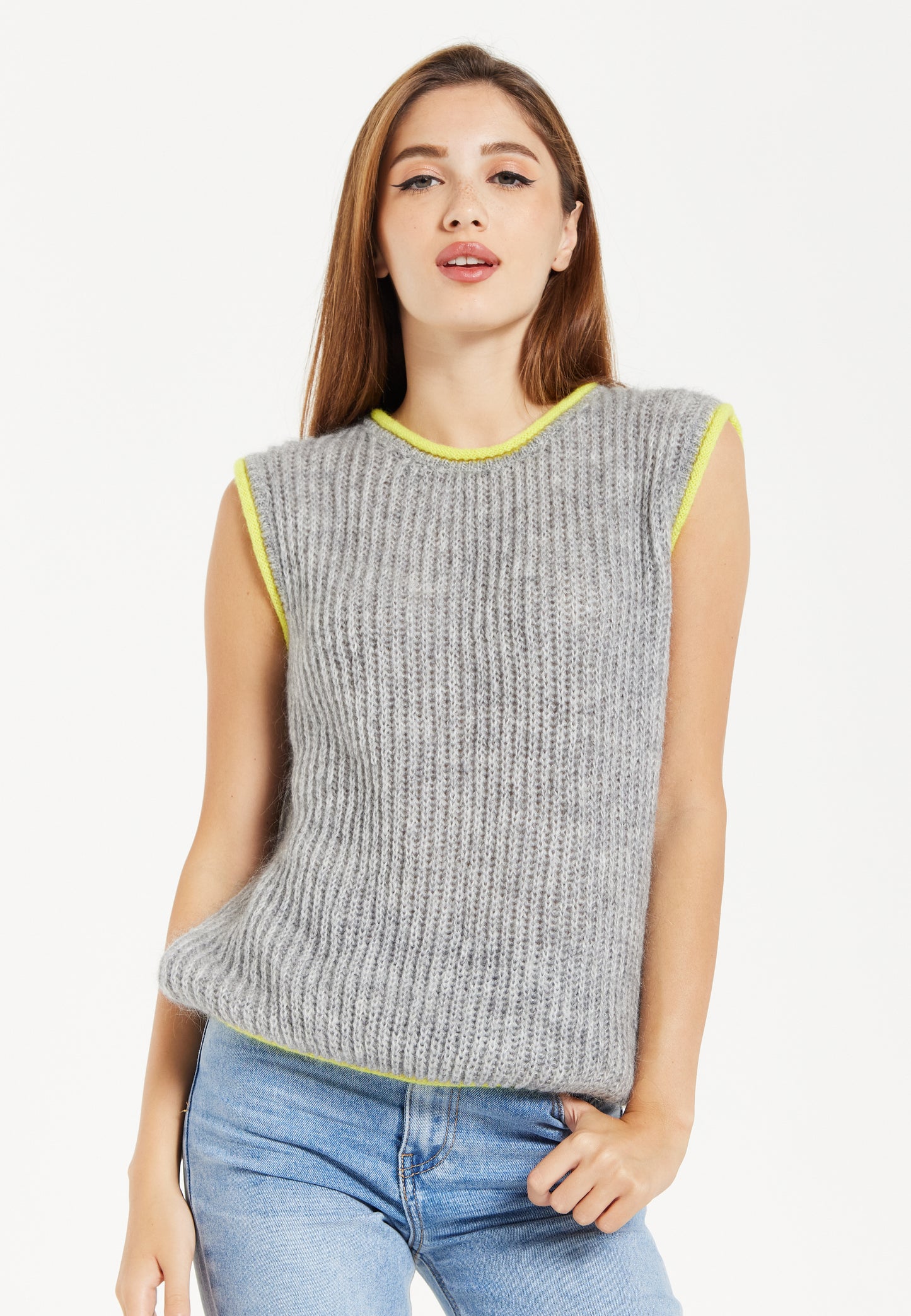 
                  
                    Liquorish Super Soft Sleeveless Ribbed Knit Sweater Vest - Grey
                  
                