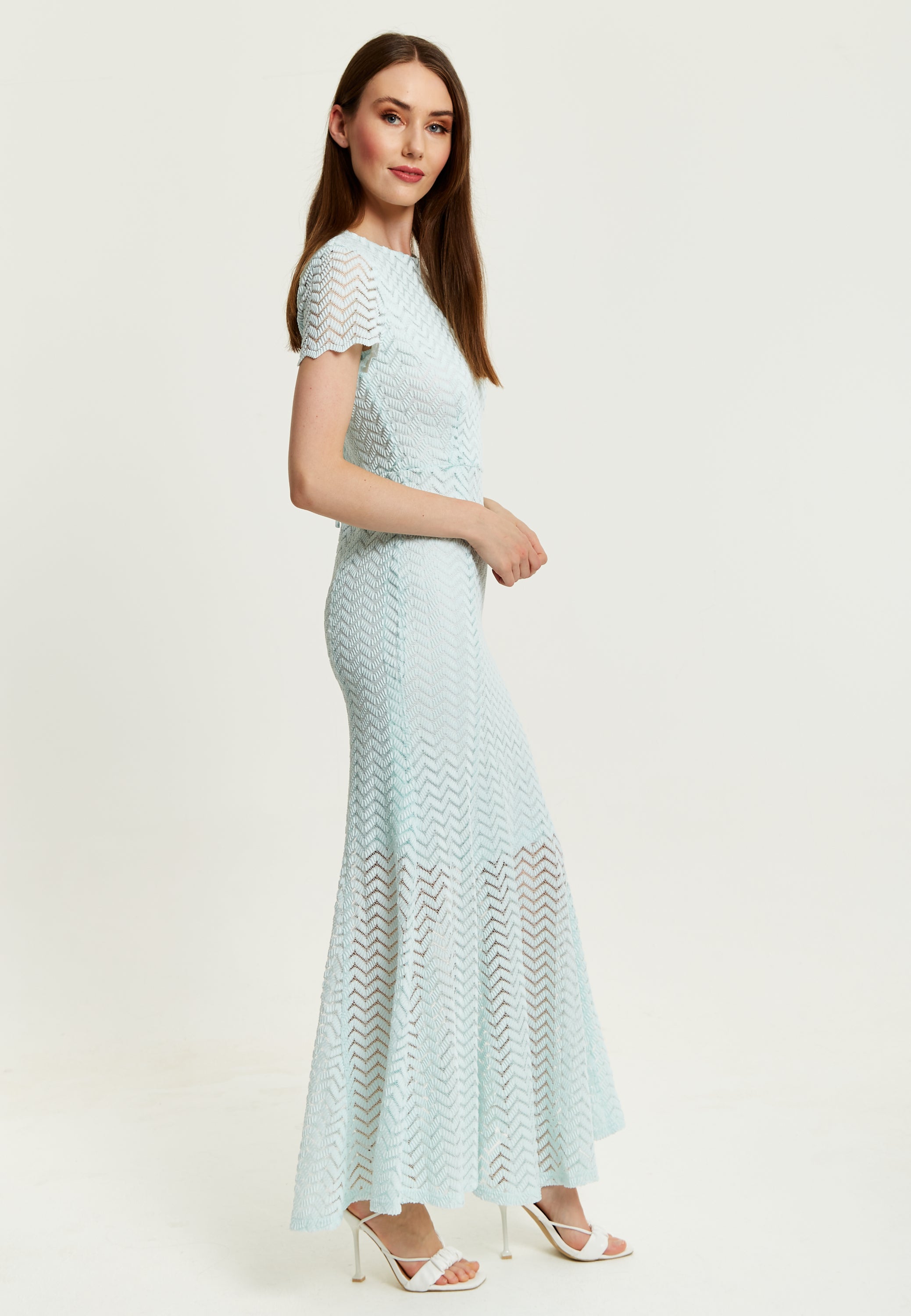 Lace maxi dress with sales open back and frayed hem