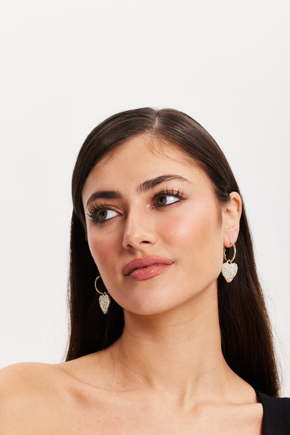 Liquorish Diamonte Heart Shape Gold Hoop Drop Style Earrings
