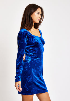 Liquorish Corset Detail Mini Royal Blue Velvet Dress