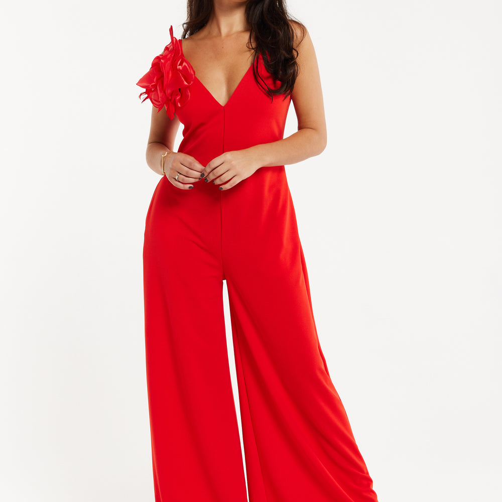 
                  
                    Liquorish Elegant Red Jumpsuit with Floral Shoulder Detail
                  
                