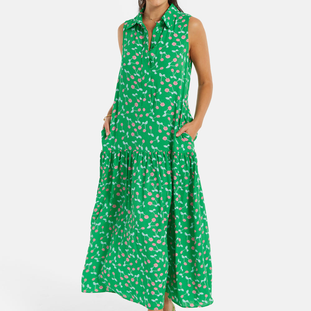 
                  
                    Women's Maxi Dress in Green with Sleeveless Design and Cherry Print by Liquorish
                  
                