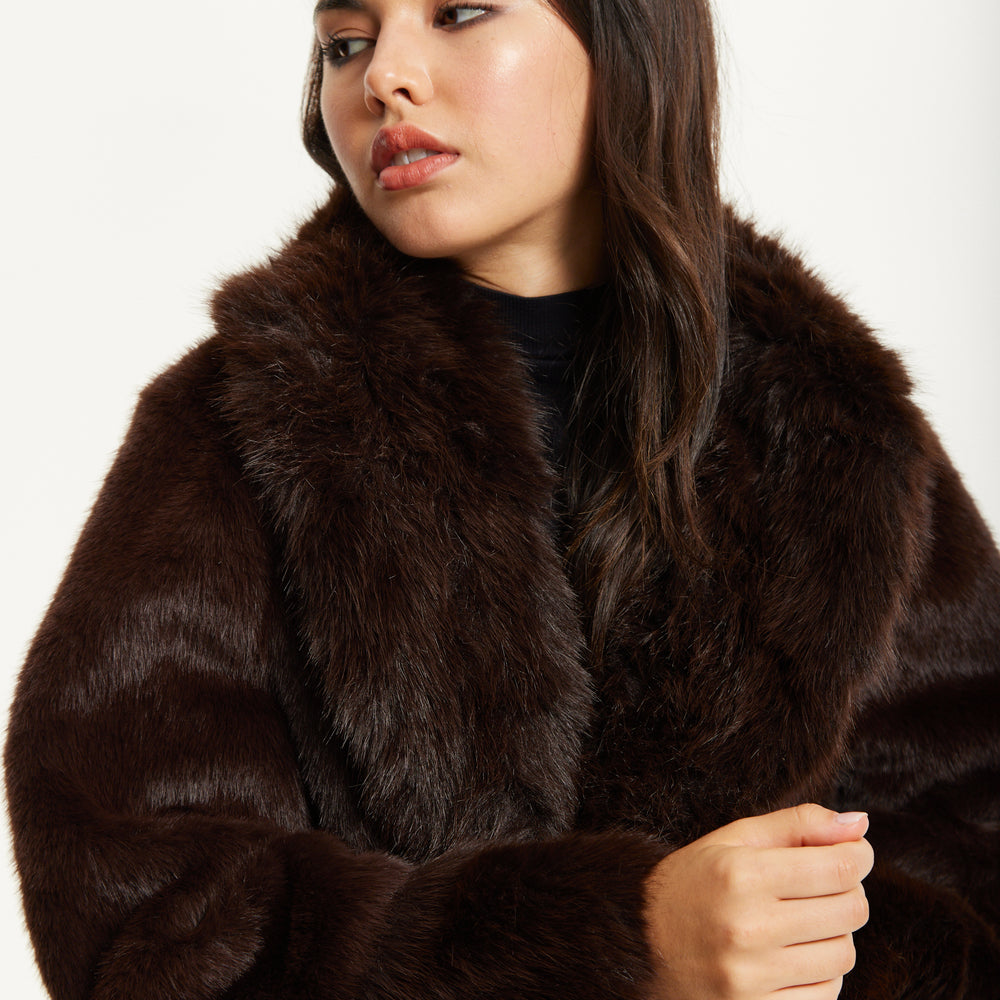 
                  
                    Long Faux Fur Coat in Brown
                  
                