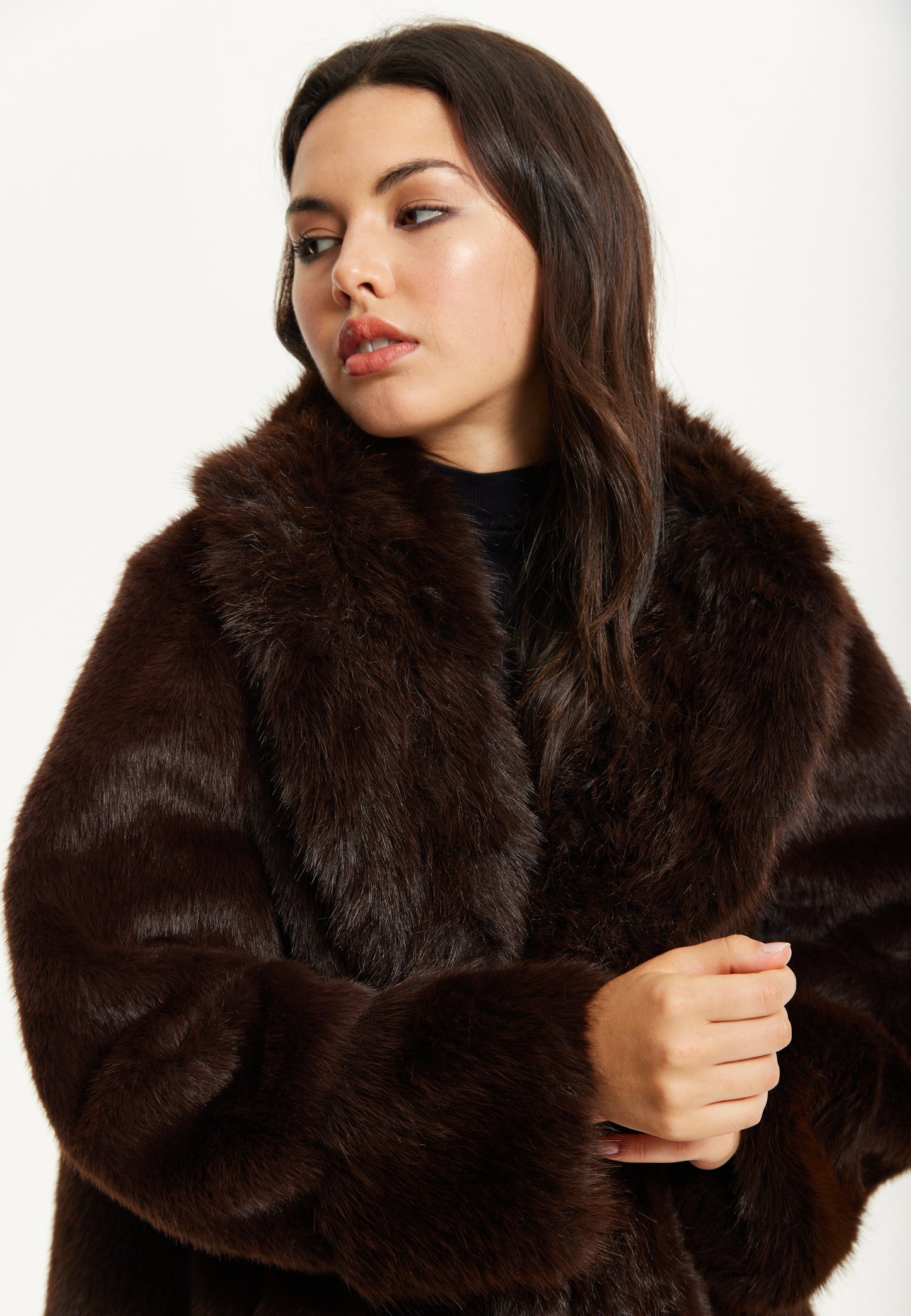 
                  
                    Long Faux Fur Coat in Brown
                  
                