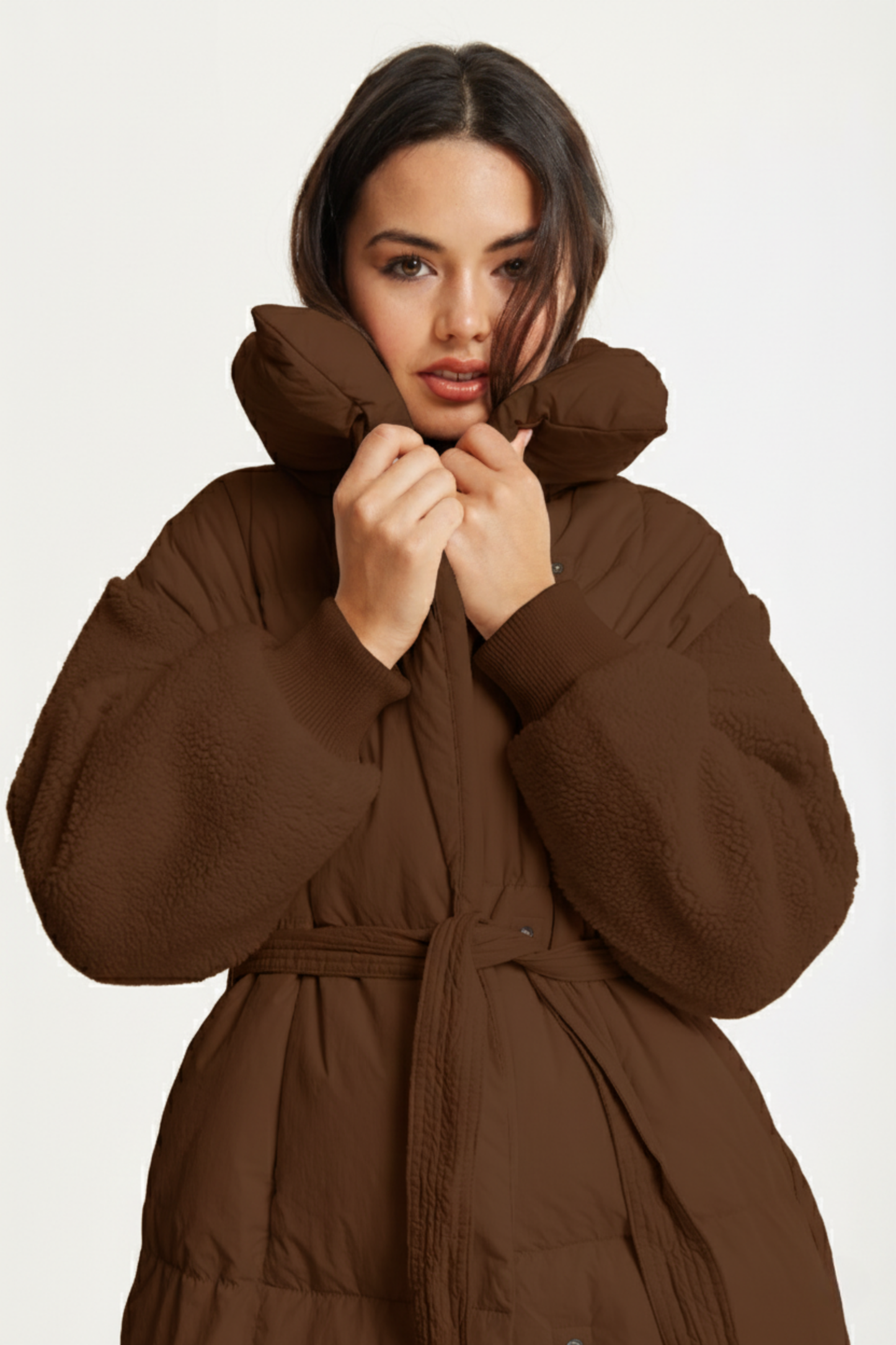 
                  
                    Brown Longline Belted Puffer Coat
                  
                