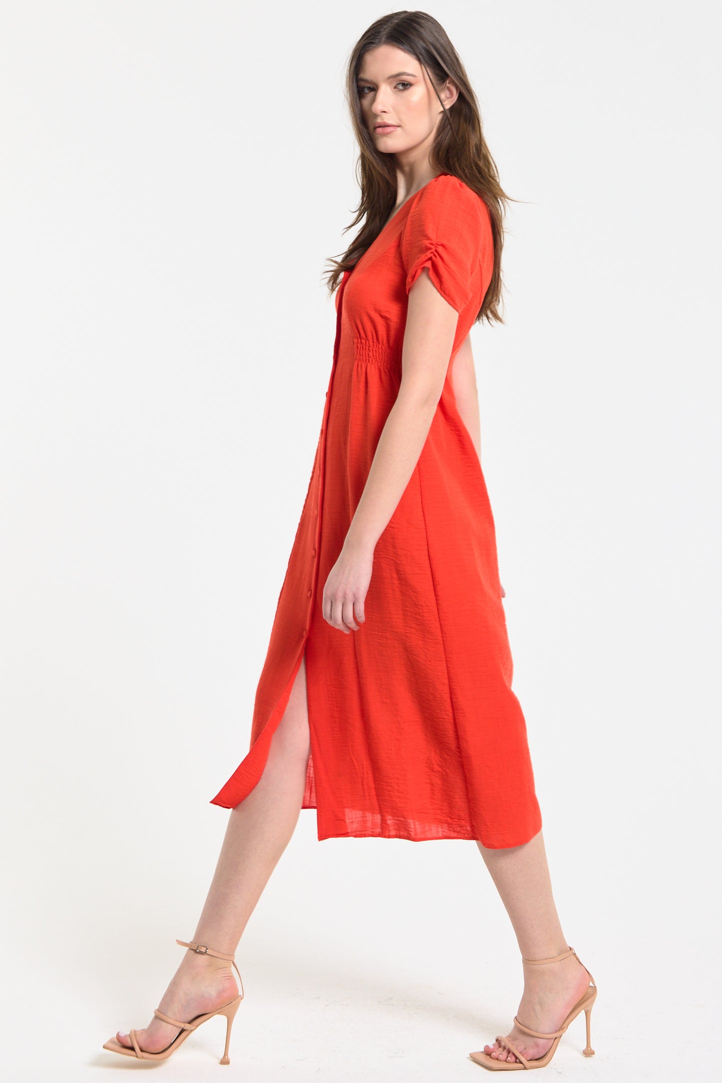 
                  
                    Orange Button Front Midi Dress
                  
                