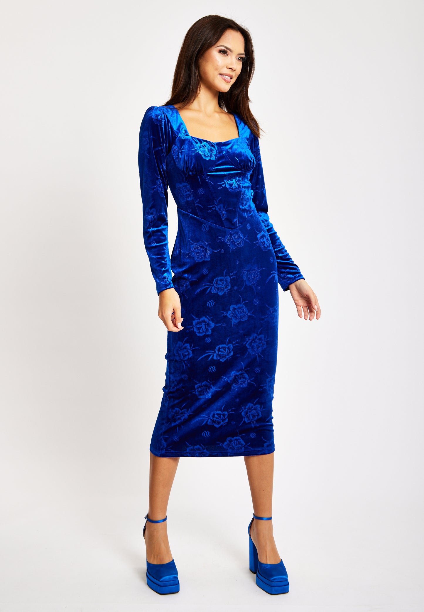 
                  
                    Liquorish Corset Detail Midi Royal Blue Velvet Dress
                  
                