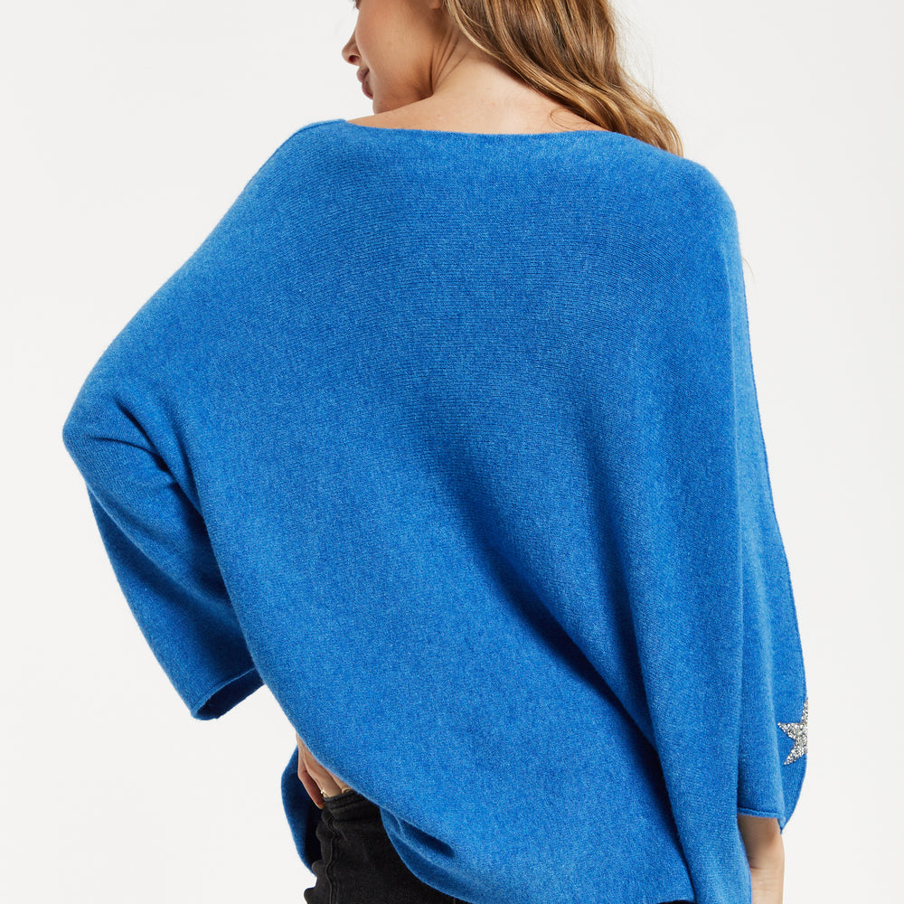 
                  
                    Liquorish Women's Blue Oversized V-Neck Jumper with Long Sleeves and Star Embellishments
                  
                