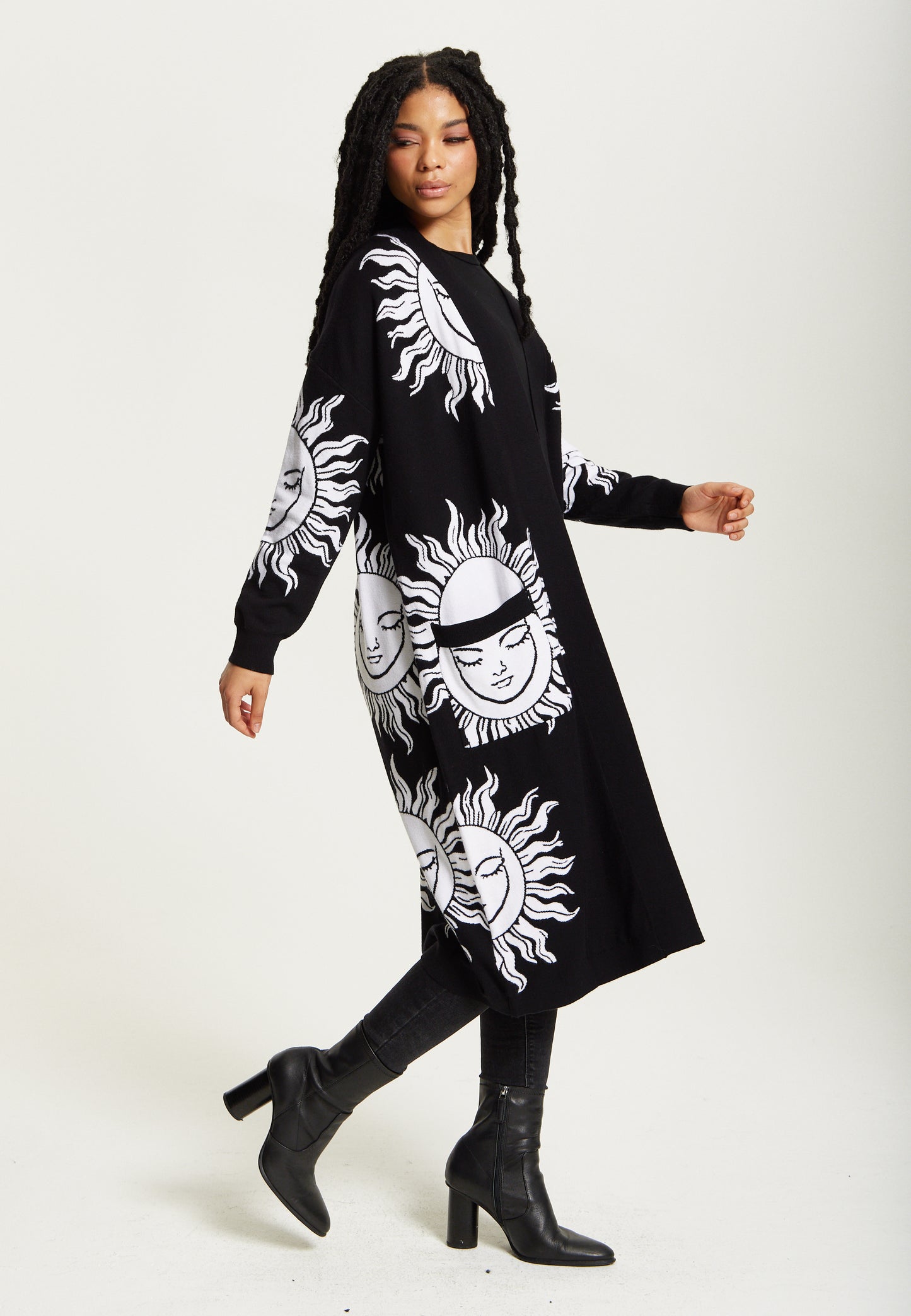 
                  
                    Black Sunface Print Longline Cardigan
                  
                