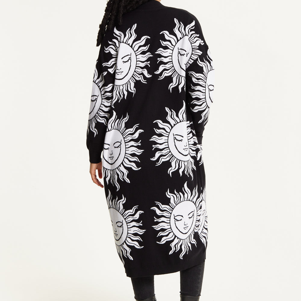 
                  
                    Black Sunface Print Longline Cardigan
                  
                