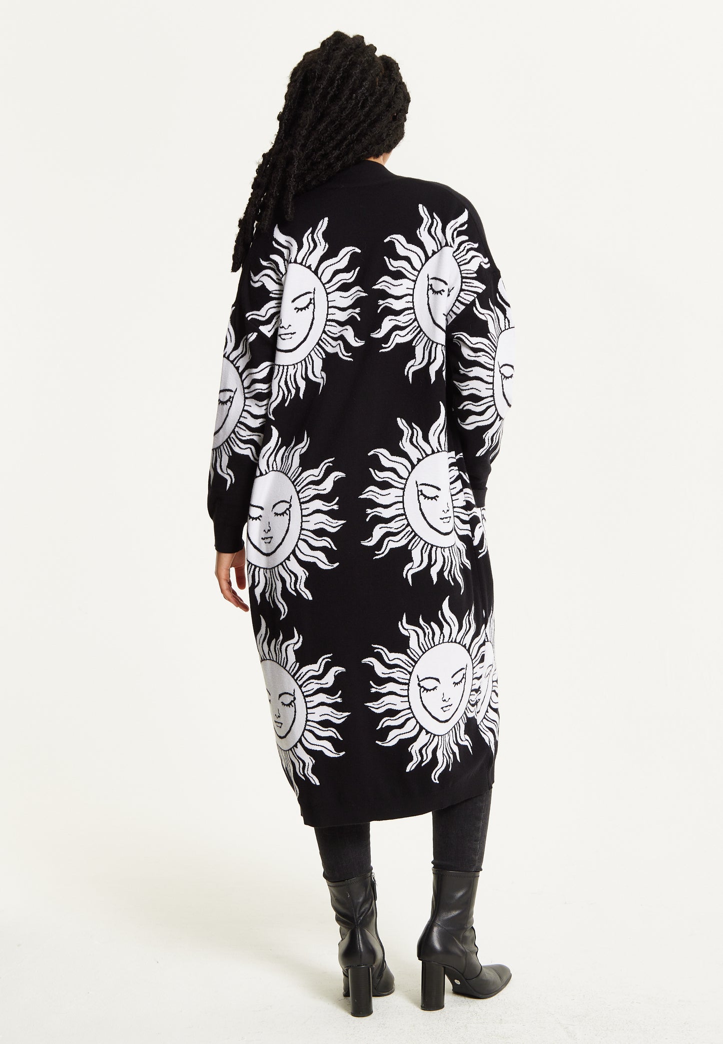 
                  
                    Black Sunface Print Longline Cardigan
                  
                