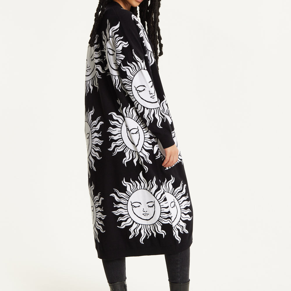 
                  
                    Black Sunface Print Longline Cardigan
                  
                