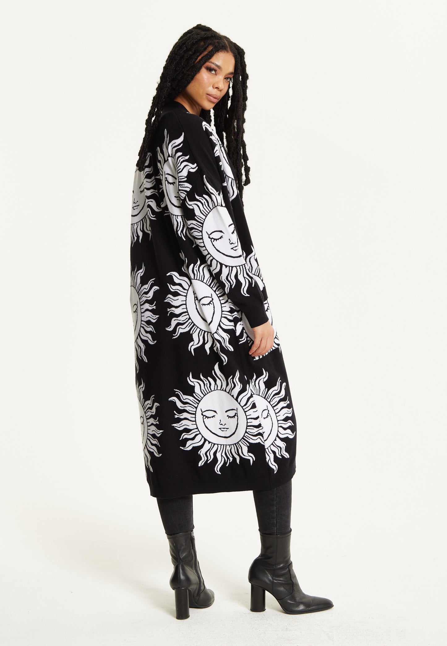 
                  
                    Black Sunface Print Longline Cardigan
                  
                