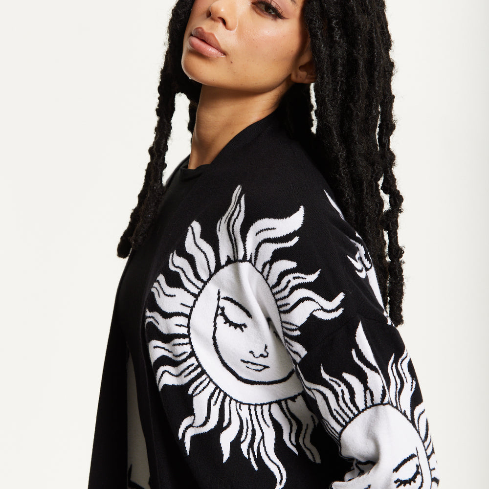 
                  
                    Black Sunface Print Longline Cardigan
                  
                