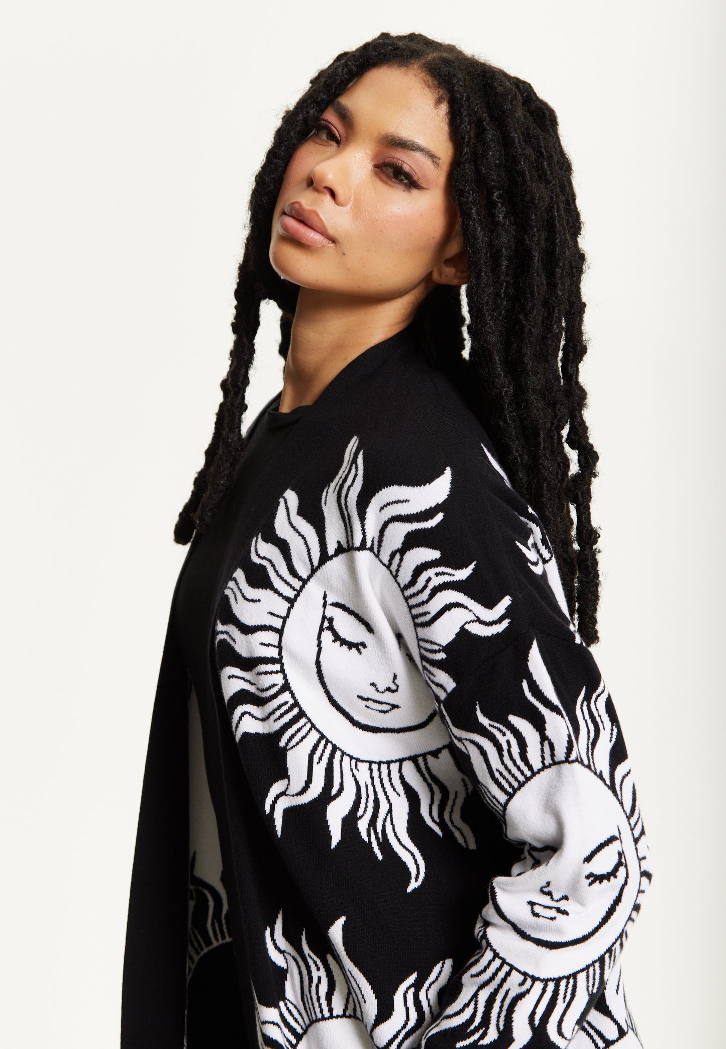 
                  
                    Black Sunface Print Longline Cardigan
                  
                