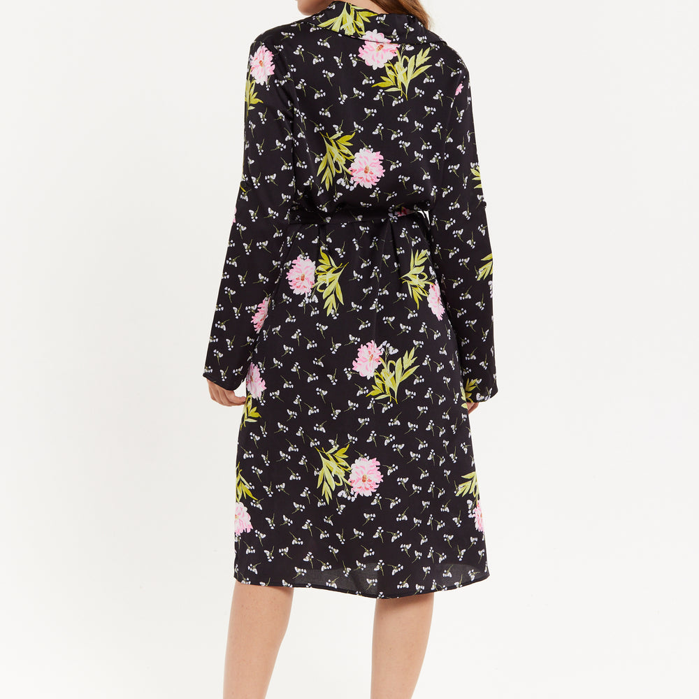 
                  
                    Pink Floral Print Shirt Dress In Black
                  
                