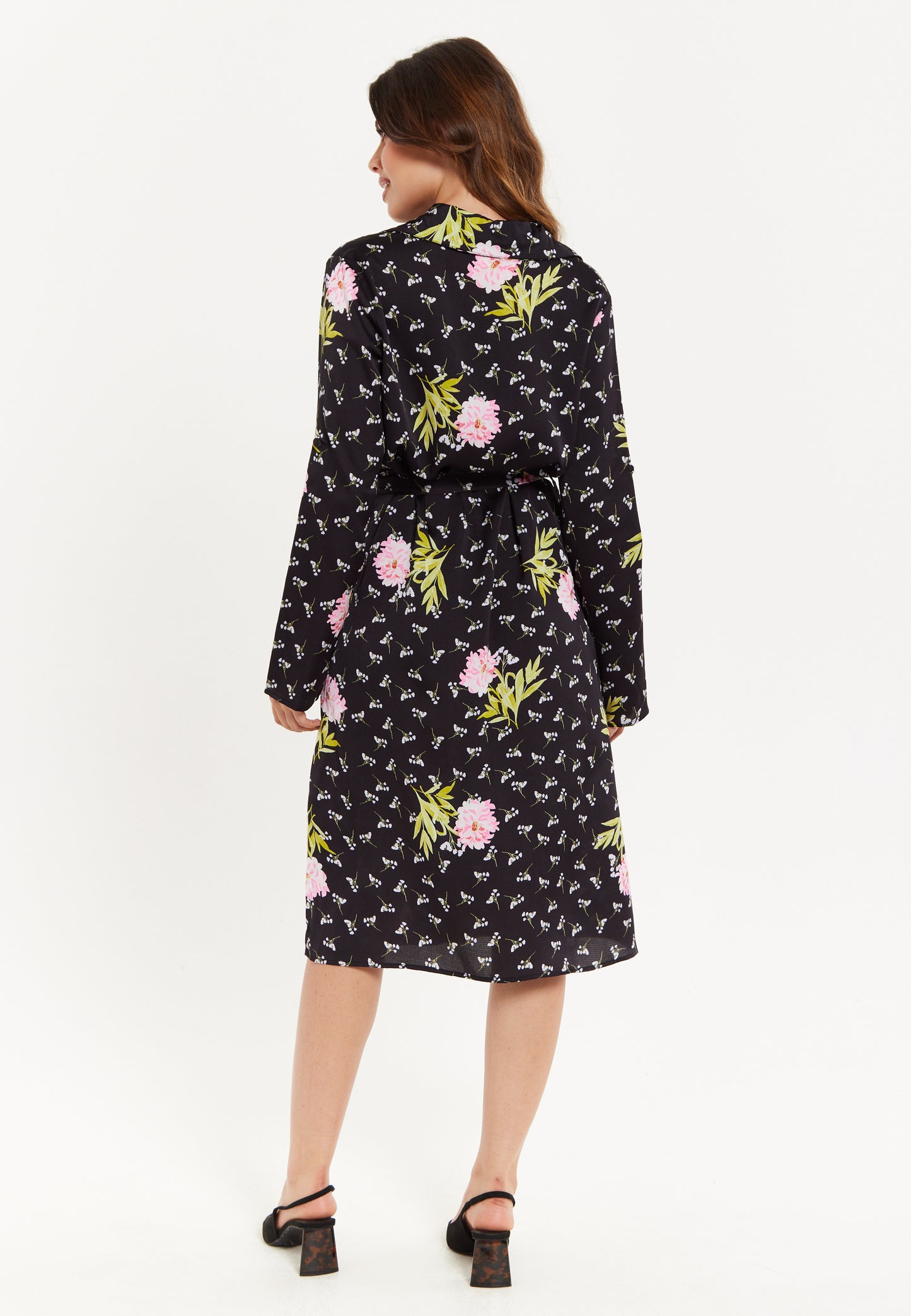 
                  
                    Pink Floral Print Shirt Dress In Black
                  
                