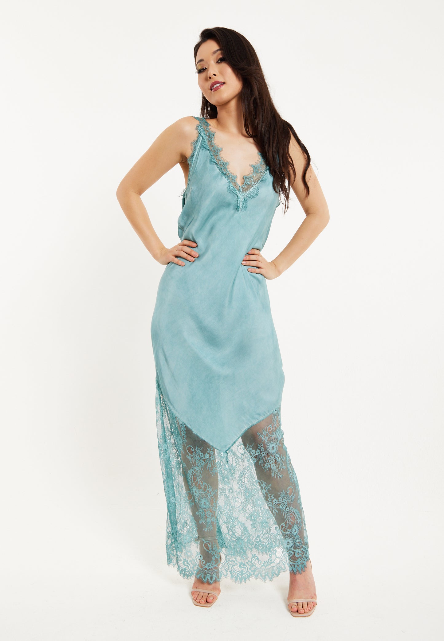 
                  
                    Liquorish Lace Detail V-Neck Maxi Dress Sage Blue
                  
                