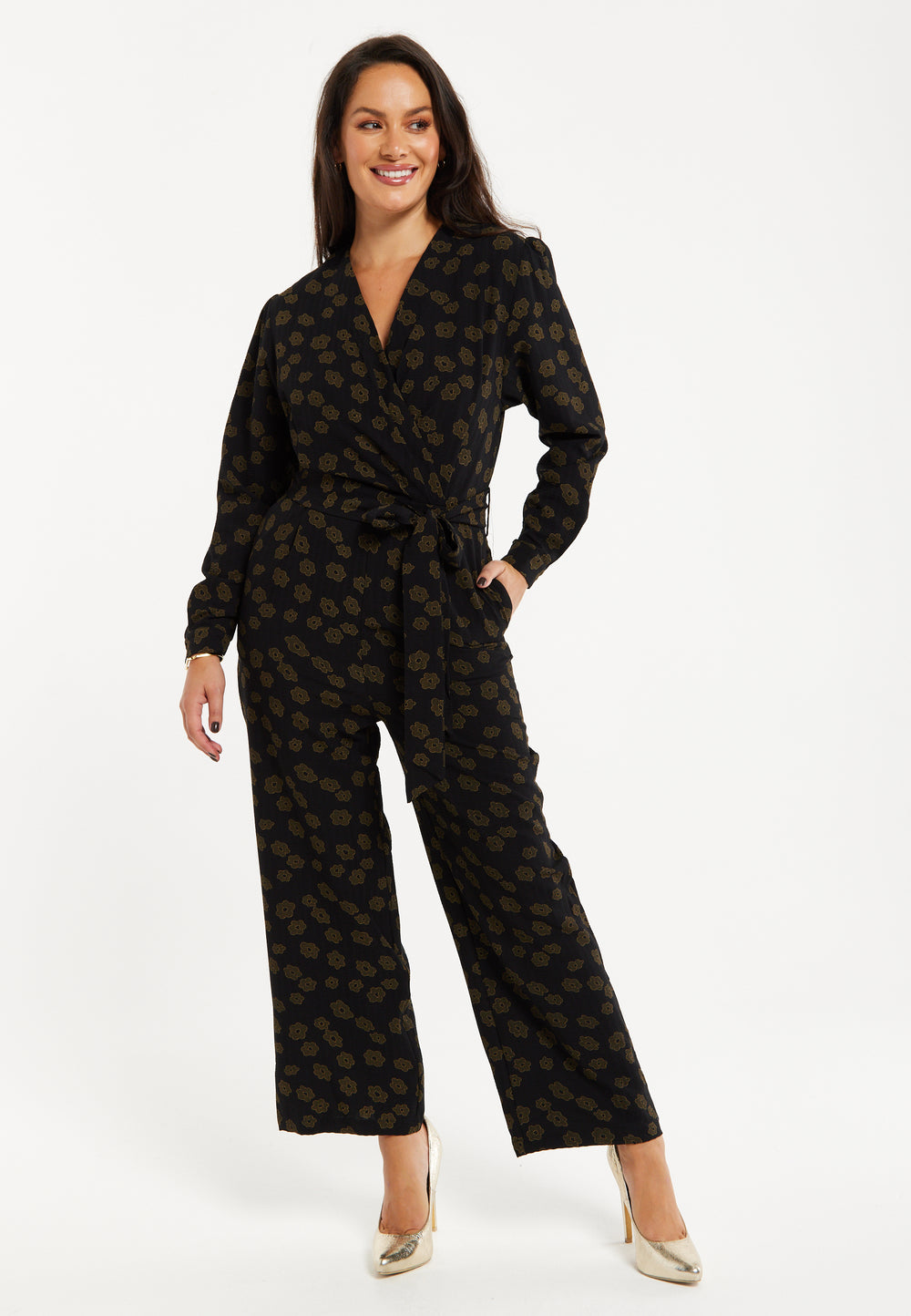 Liquorish Floral Jumpsuit In Black