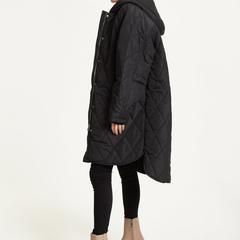 
                  
                    Black Quilted Oversized Hooded Coat
                  
                