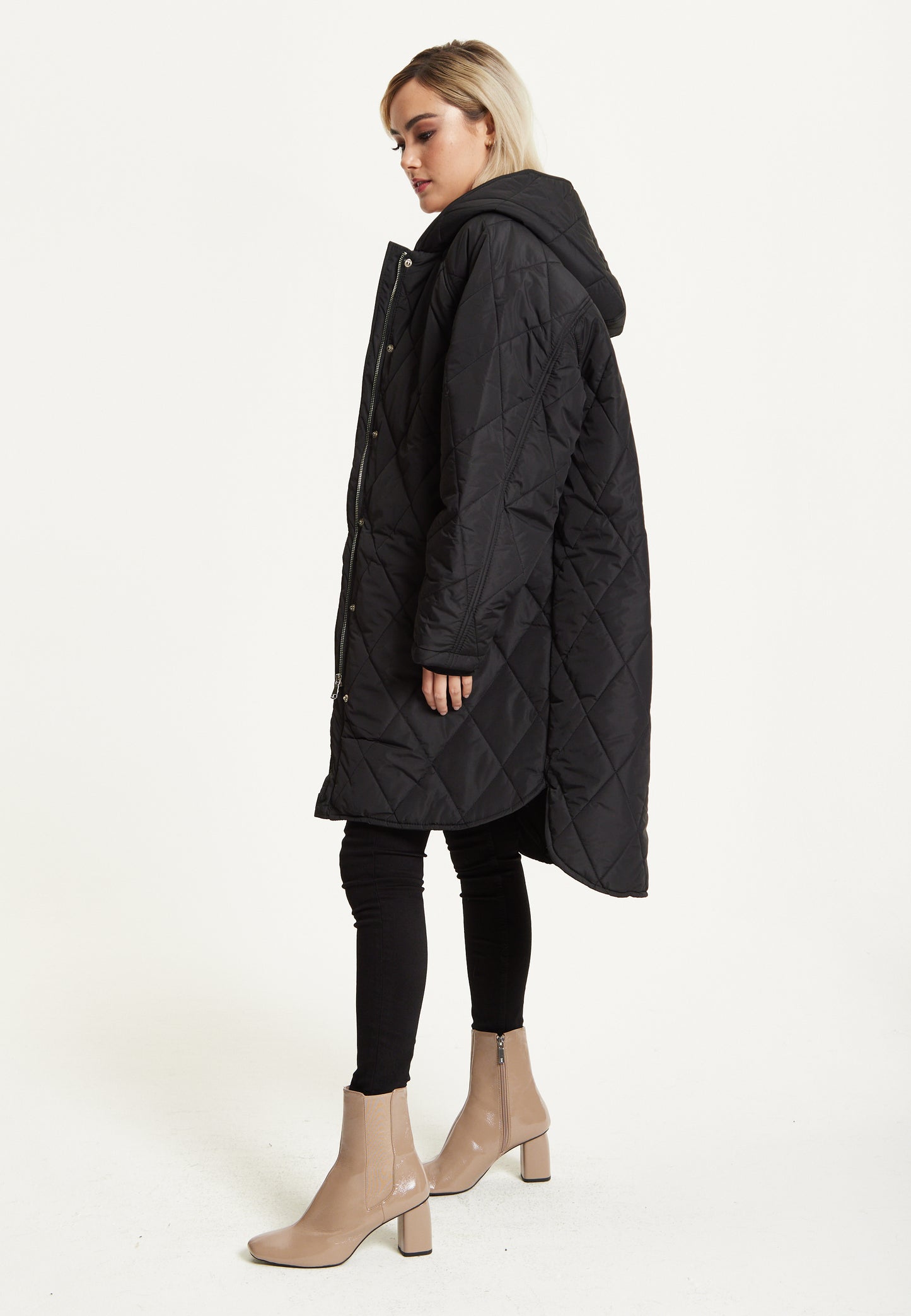 
                  
                    Black Quilted Oversized Hooded Coat
                  
                