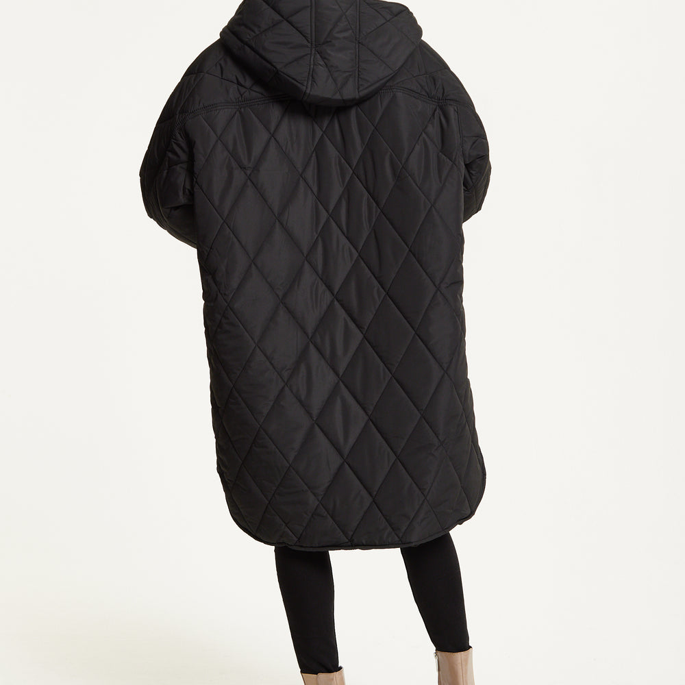 
                  
                    Black Quilted Oversized Hooded Coat
                  
                