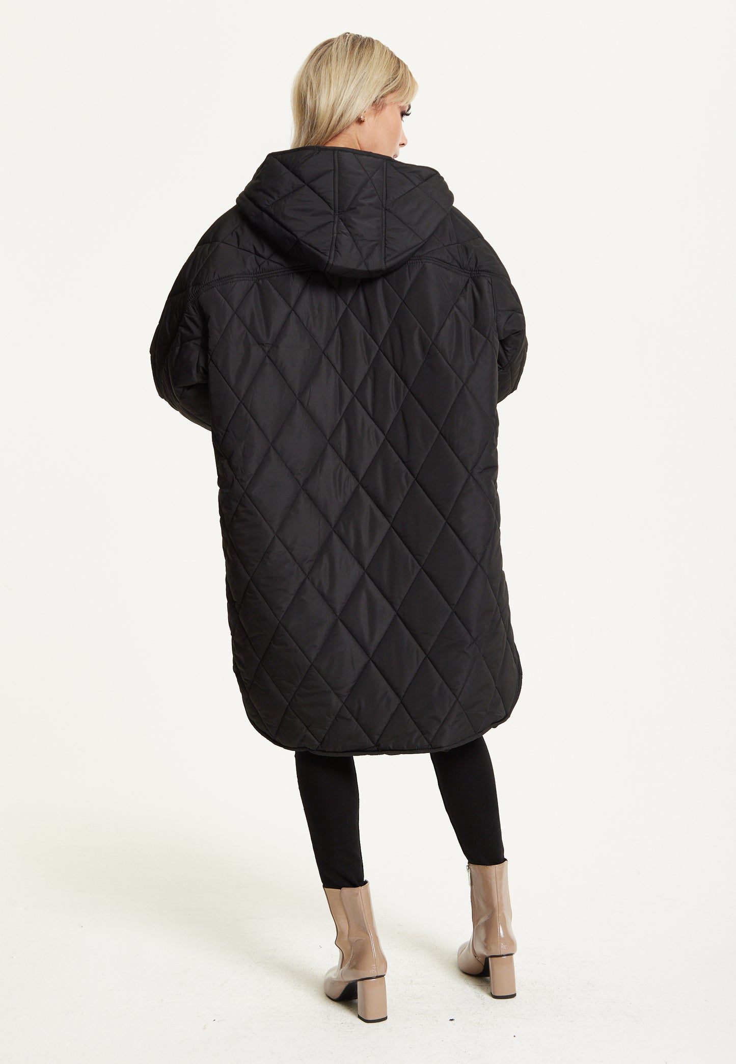 
                  
                    Black Quilted Oversized Hooded Coat
                  
                