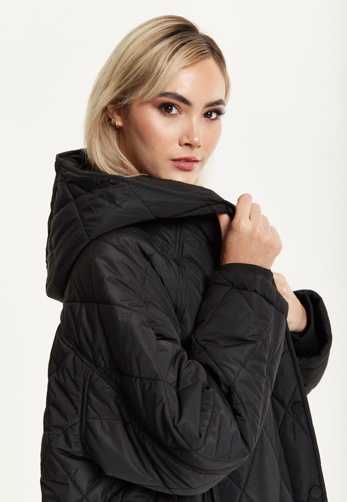 
                  
                    Black Quilted Oversized Hooded Coat
                  
                