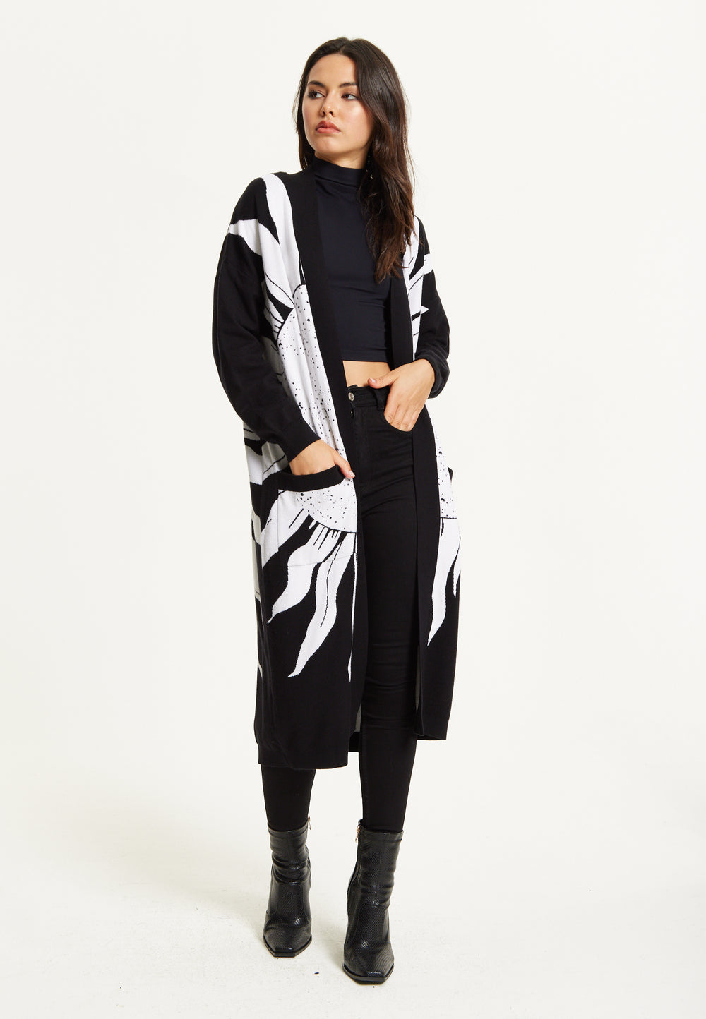 Black Sun Graphic Longline Cardigan