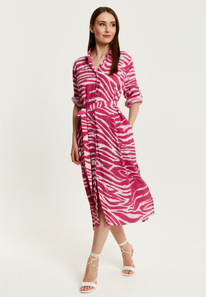 Liquorish Fuchsia Zebra Print Midi Shirt Dress