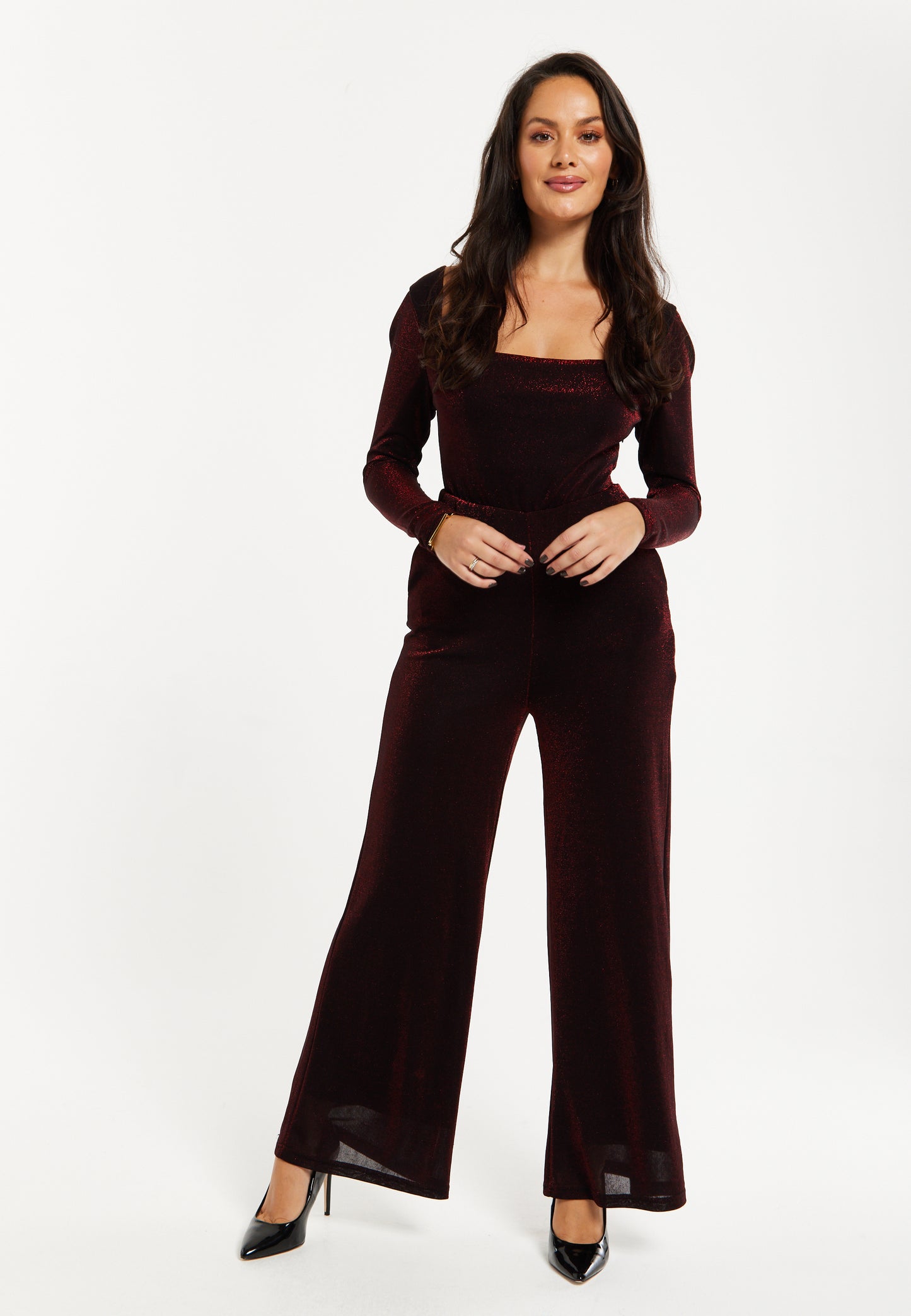 
                  
                    Liquorish Burgundy Cowl Neck Lurex Jumpsuit
                  
                