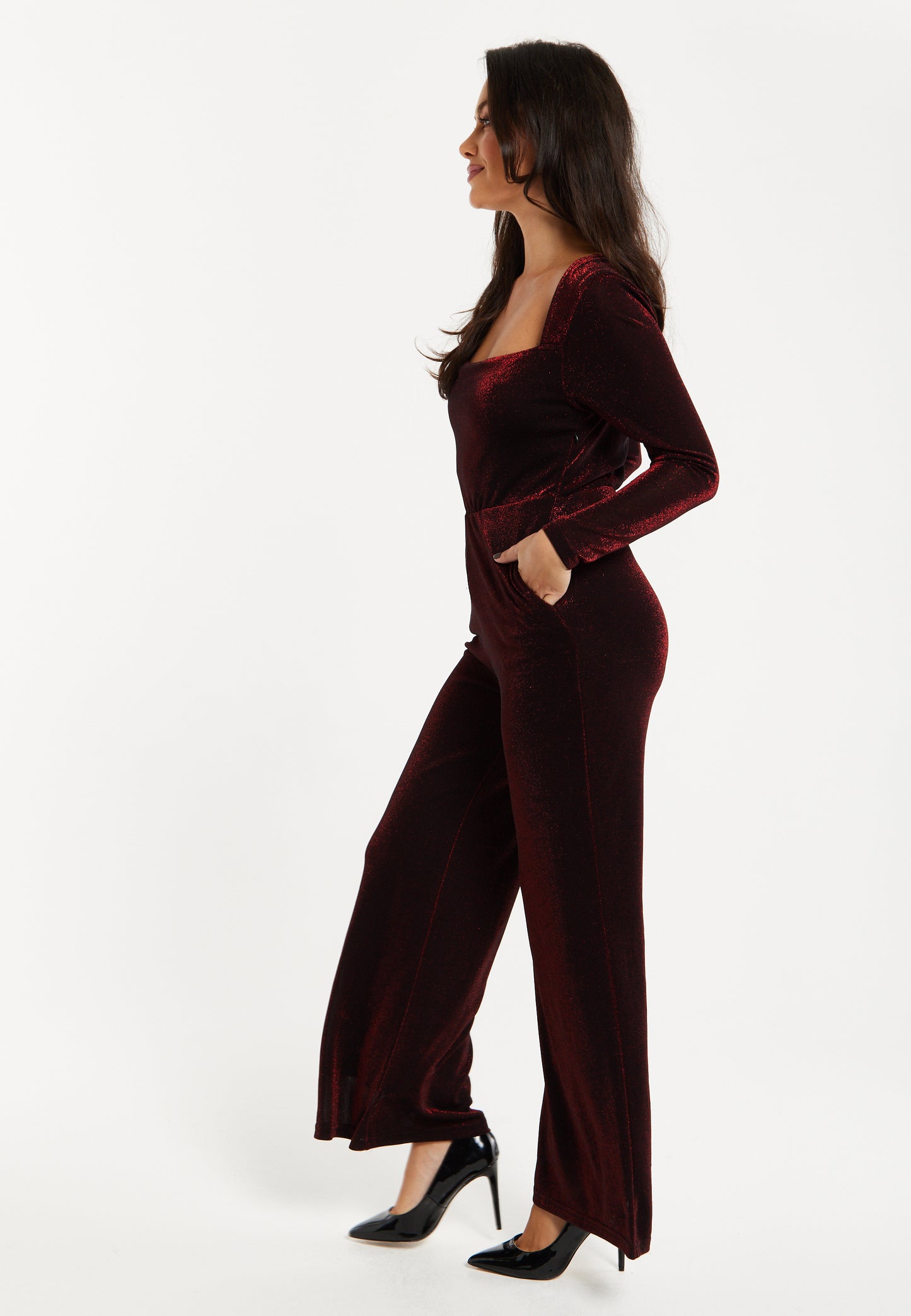 
                  
                    Liquorish Burgundy Cowl Neck Lurex Jumpsuit
                  
                