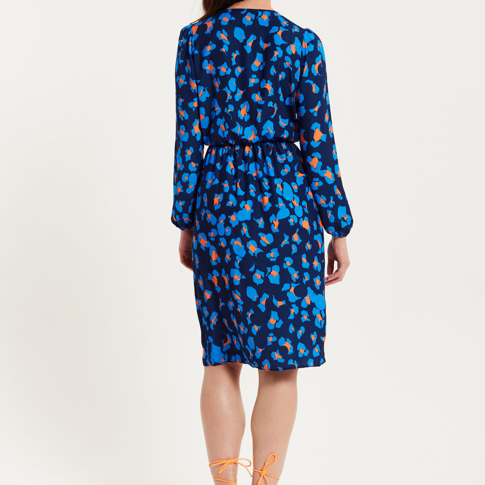 
                  
                    Liquorish Blue Abstract Print Midi Fake Wrap Dress
                  
                