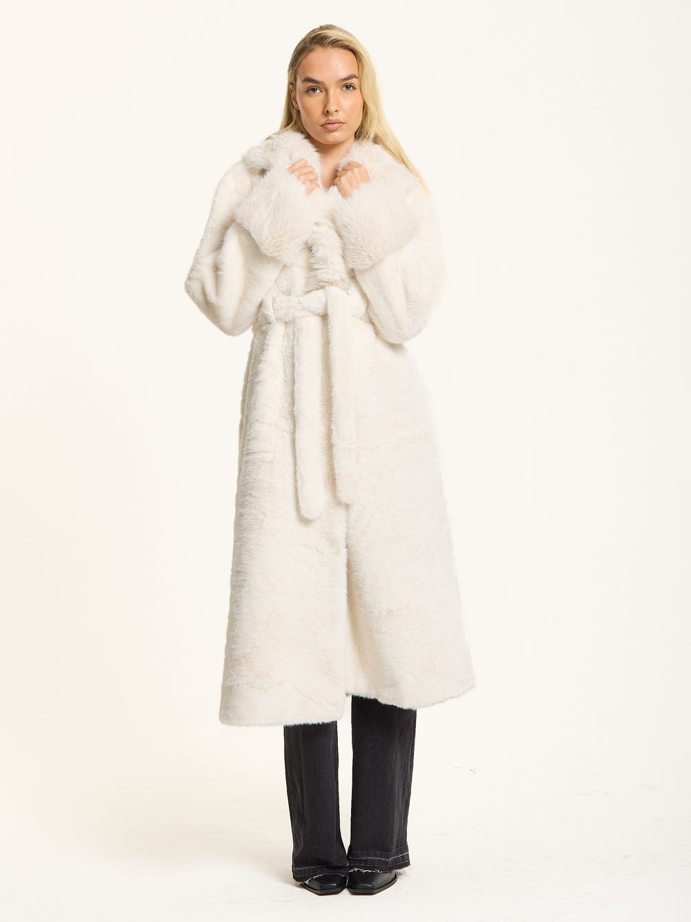 White Longline Faux Fur Coat