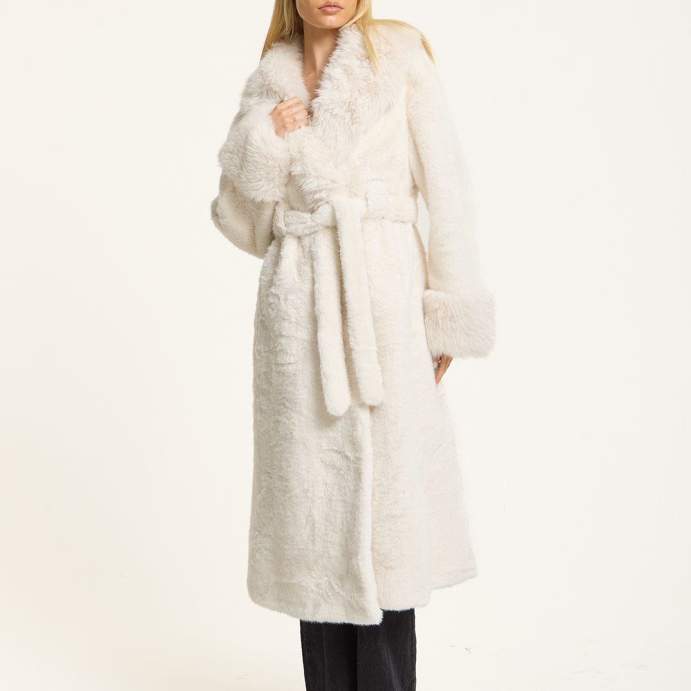
                  
                    White Longline Faux Fur Coat
                  
                
