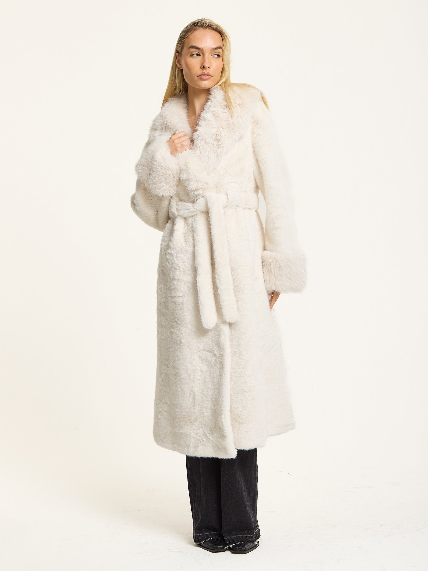 
                  
                    White Longline Faux Fur Coat
                  
                