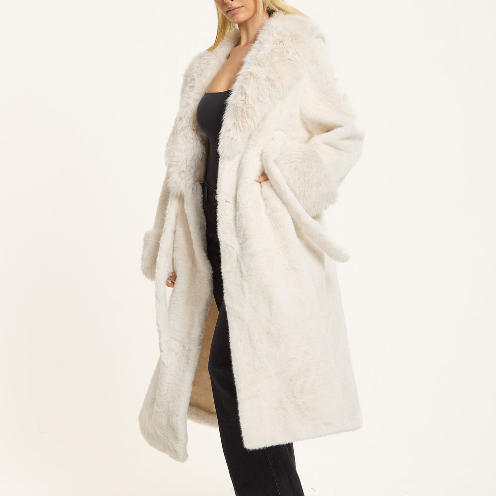 
                  
                    White Longline Faux Fur Coat
                  
                