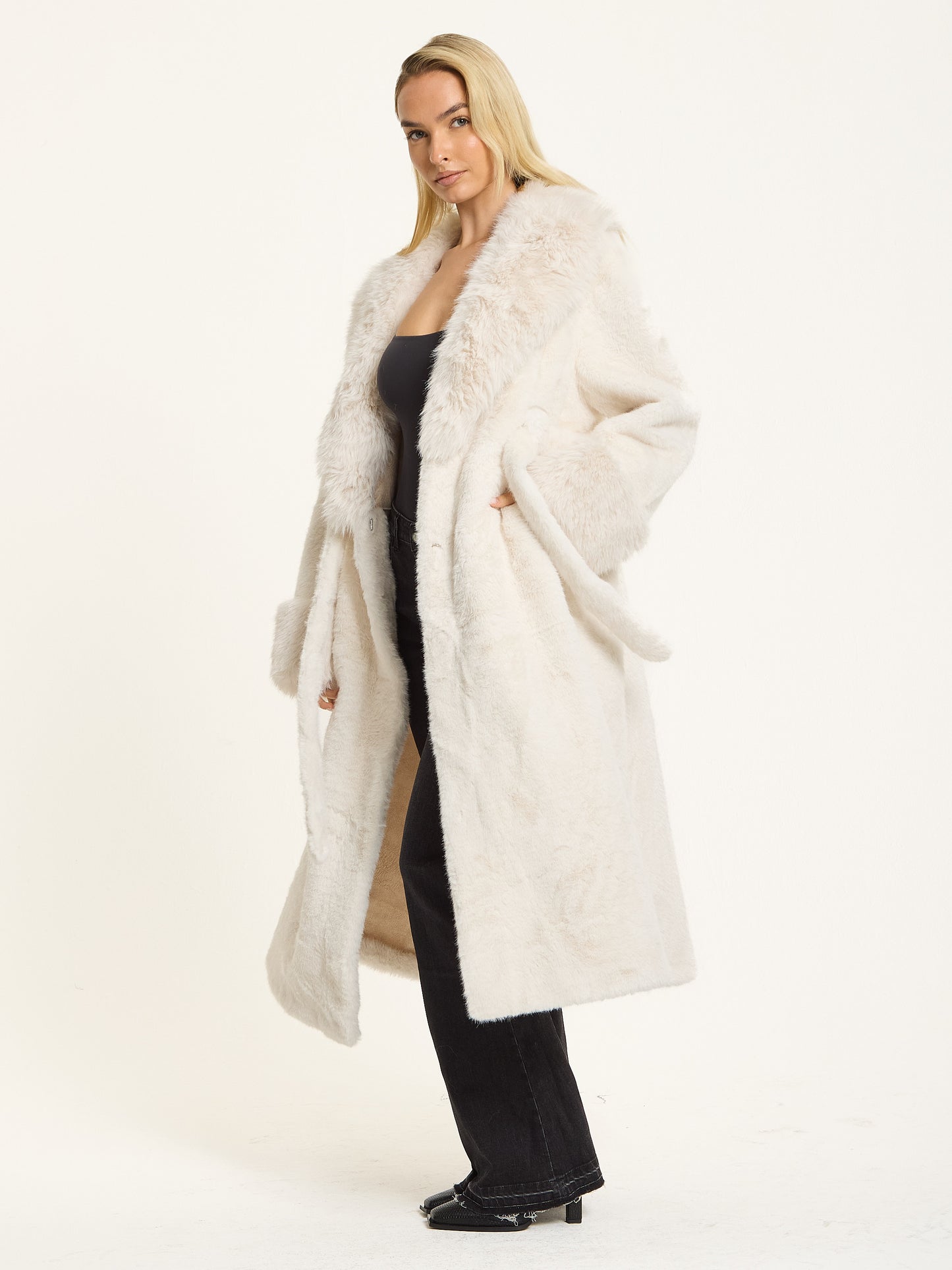 
                  
                    White Longline Faux Fur Coat
                  
                