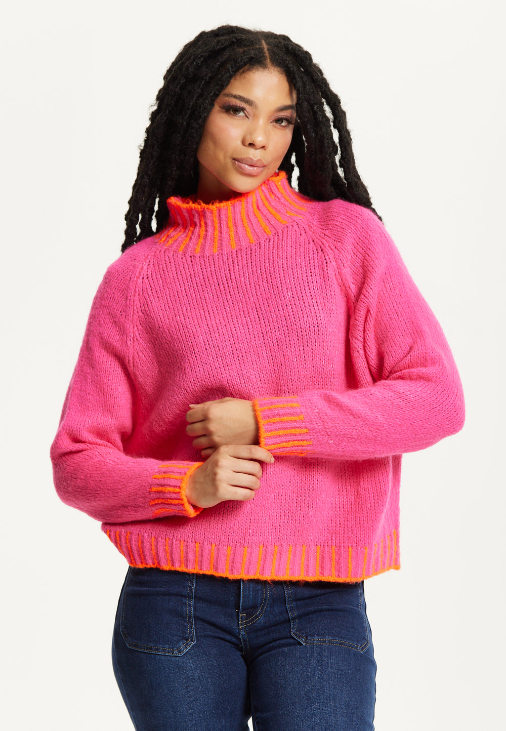 Neon Trim Wool Blend Jumper – Dark Pink