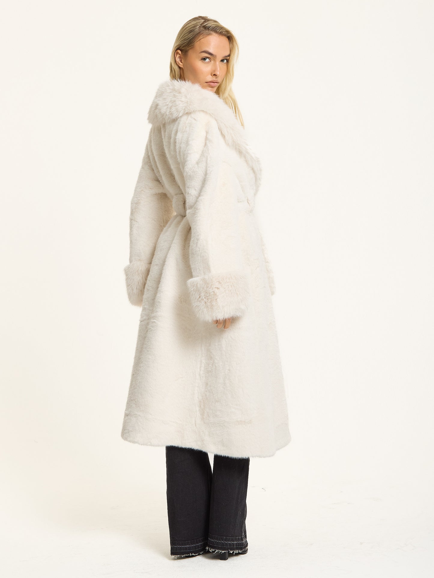 
                  
                    White Longline Faux Fur Coat
                  
                