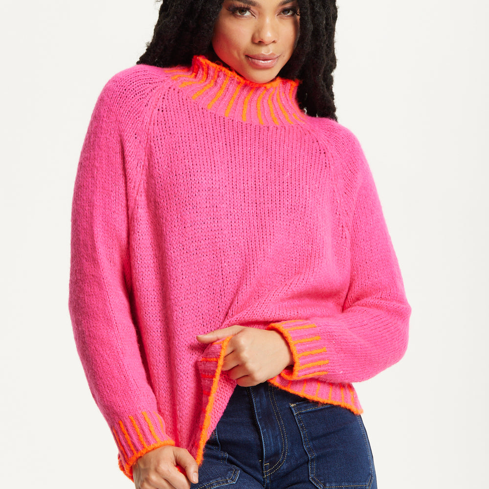 
                  
                    Neon Trim Wool Blend Jumper – Dark Pink
                  
                