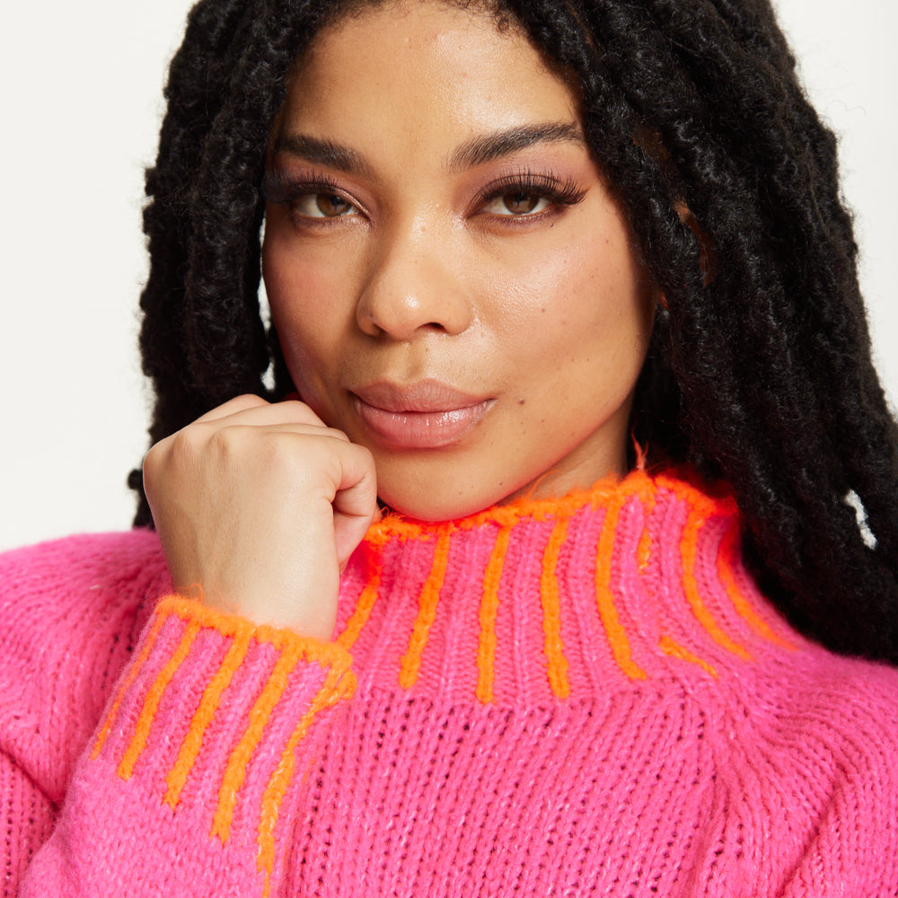 
                  
                    Neon Trim Wool Blend Jumper – Dark Pink
                  
                