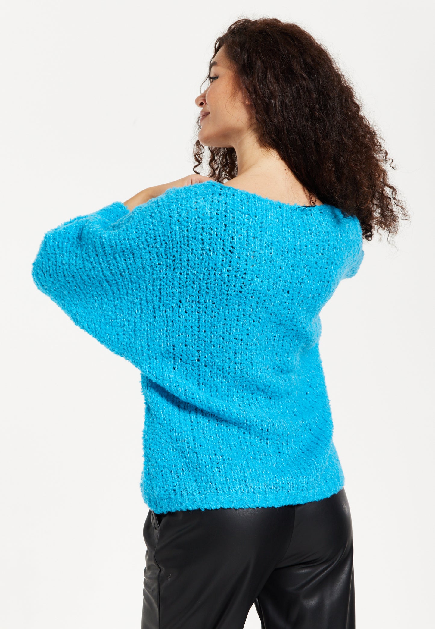 
                  
                    Women's Jumper in Blue with Loose Knit Design, Wide Sleeves & Metallic Detail for Effortless Style
                  
                