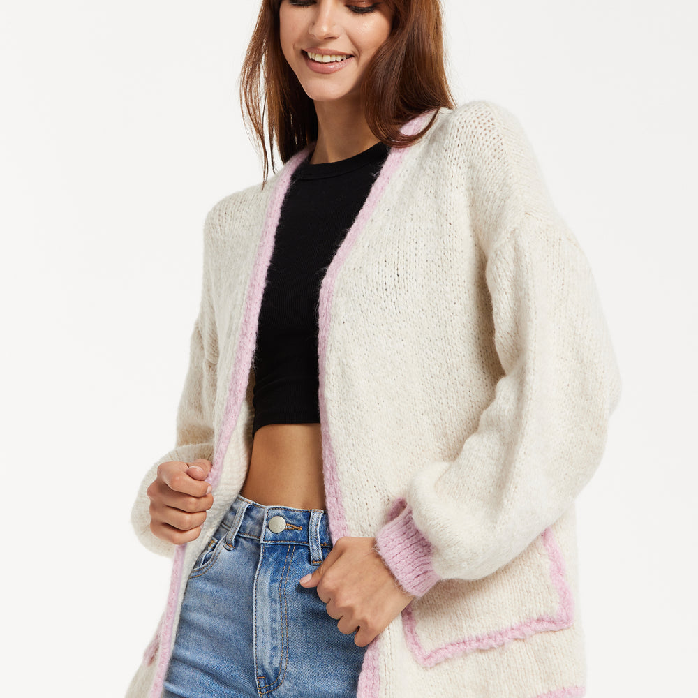 
                  
                    Liquorish Mohair Knitted Cardigan with Pockets in White
                  
                