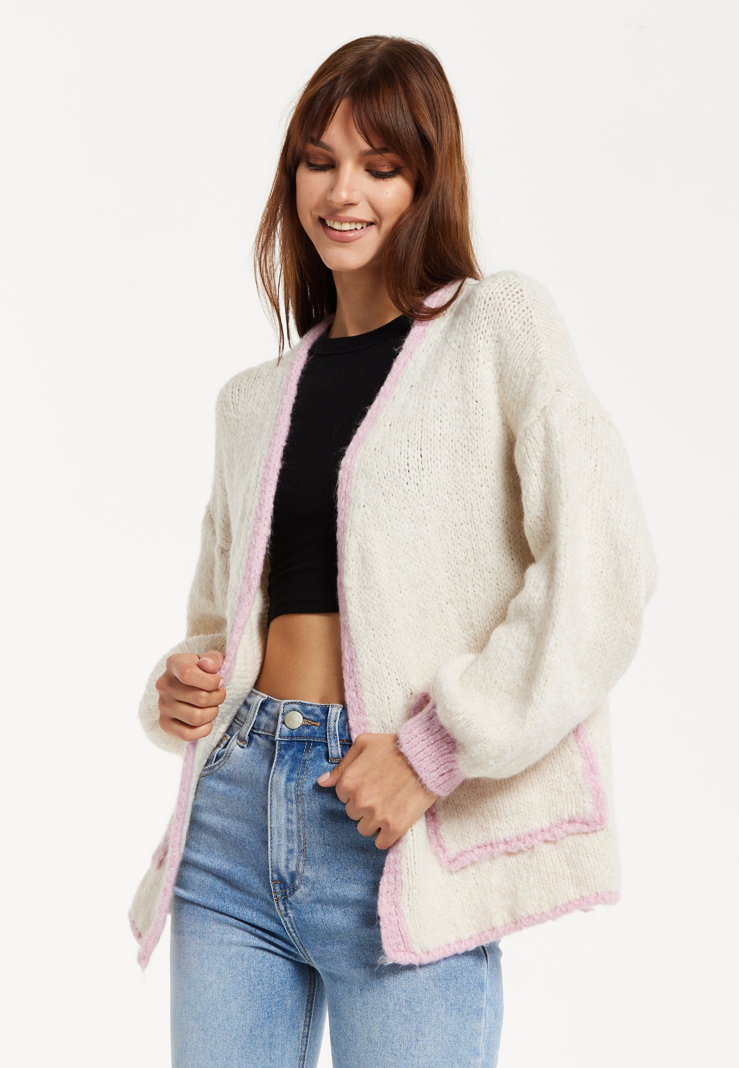 
                  
                    Liquorish Mohair Knitted Cardigan with Pockets in White
                  
                